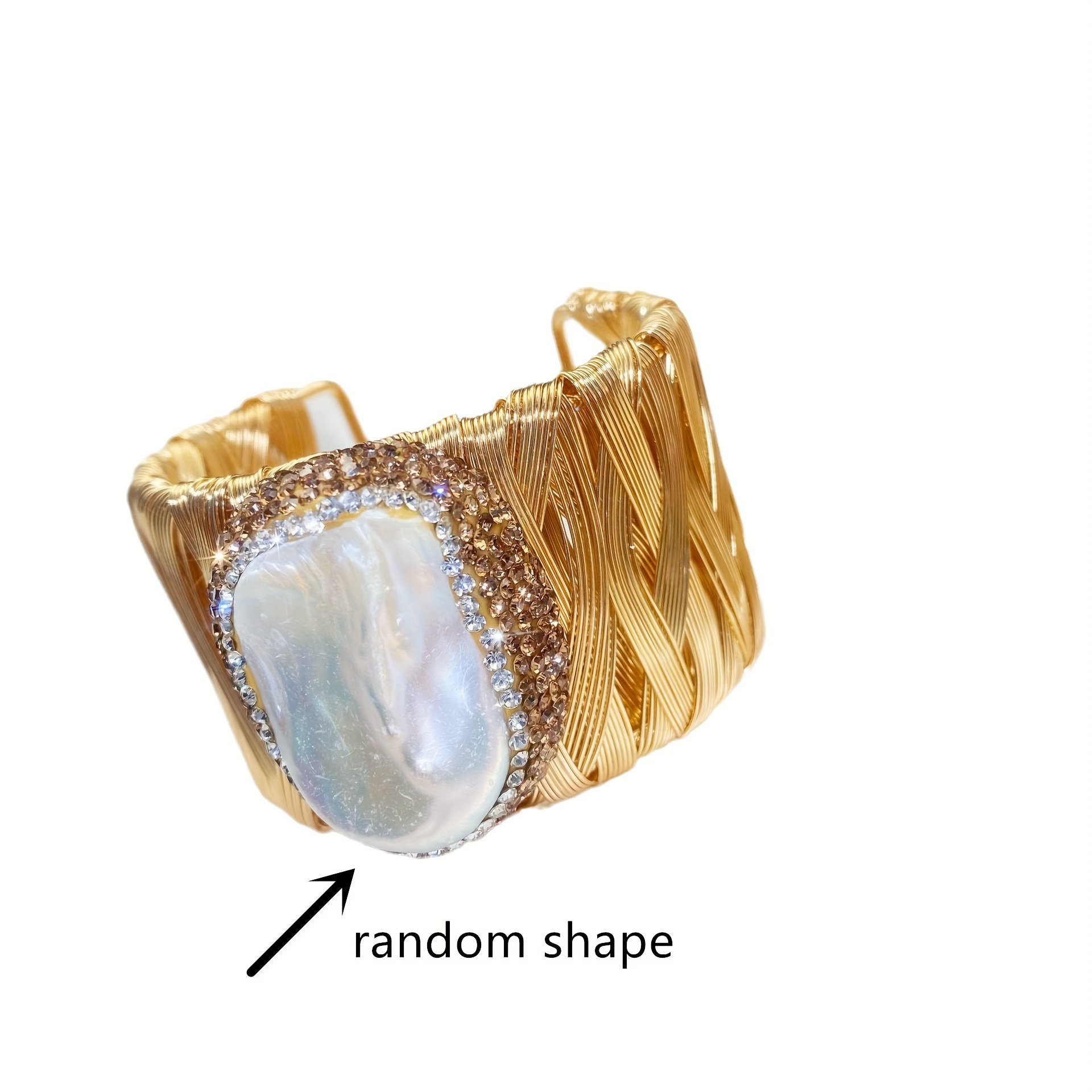 Baroque Pearl Cuff Bracelet with Rhinestone Accents